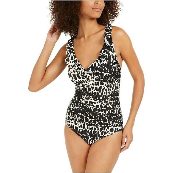 Dkny Women's COW Printed Underwire Tummy Control One-Piece Swimsuit Size 4 NWT - Picture 1 of 5